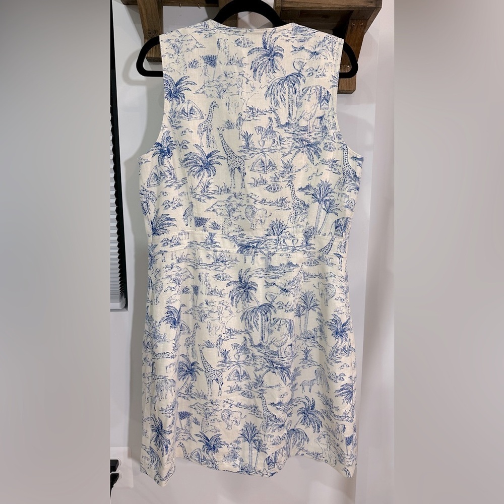NWT Tory Burch Safari Printed Linen Shift Dress Ivory & Blue 10 - Picture 6 of 16